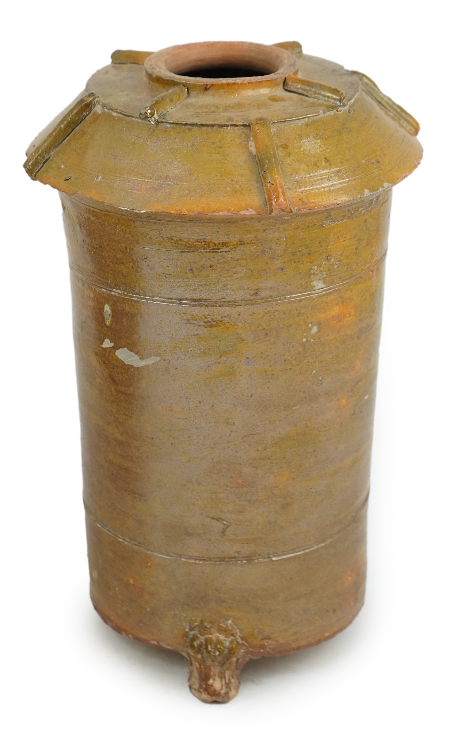 A fine large Chinese glazed granary jar, latter part of the Western Han Dynasty (206 BC-AD 8), the short-lived Xin Dynasty (AD 9-25) or the early Eastern Han Dynasty (AD 25-220)